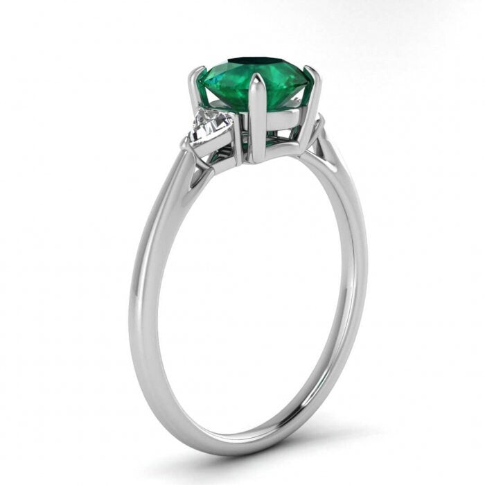 White Gold Emerald And Diamond Trillion Cut Ring (1/7 Ct. Tw.) Trillion Accents Open Gallery Basket Setting Tri