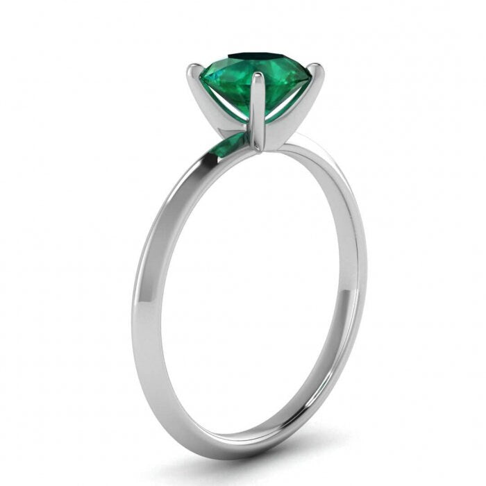 White Gold Knife Edged Emerald Ring Knife Edge Petite Band Squared Prongs Vita