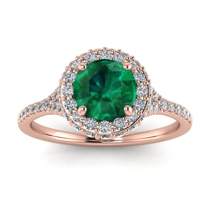 Platinum Paved Split Shank Emerald And Diamond Halo Ring (2/5 Ct. Tw.) Split Shank Paved Band Paved Setting Halo Mya