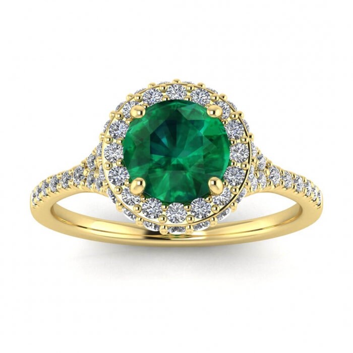 Platinum Paved Split Shank Emerald And Diamond Halo Ring (2/5 Ct. Tw.) Split Shank Paved Band Paved Setting Halo Mya