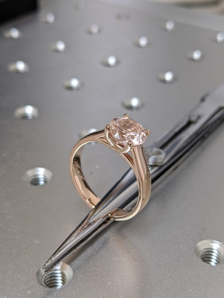 Rose Gold Wide Band Morganite Engagement Ring, Wide Band Peach Morganite Ring, Pink Morganite Ring, Intertwined Prongs, Flat Top