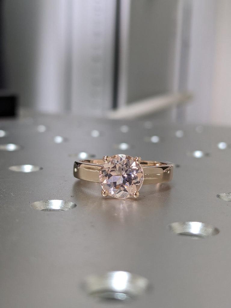 Rose Gold Wide Band Morganite Engagement Ring, Wide Band Peach Morganite Ring, Pink Morganite Ring, Intertwined Prongs, Flat Top