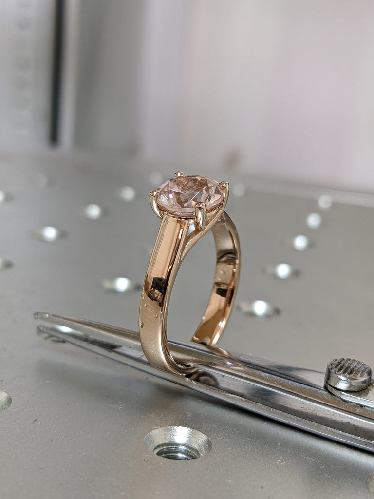 Rose Gold Wide Band Morganite Engagement Ring, Wide Band Peach Morganite Ring, Pink Morganite Ring, Intertwined Prongs, Flat Top