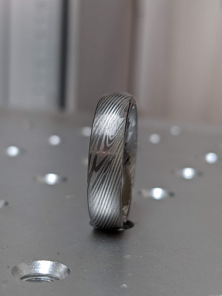 Brushed Mokume Gane Tungsten - Forged Ring - Mokume Band - Damascus Ring- Two Color Mokume- Mokume Wedding Bands - Mokumegane 5mm