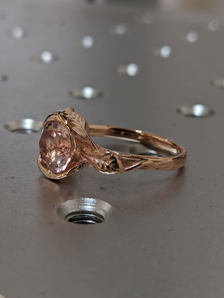 Morganite Engagement Ring, Vintage Floral Morganite Ring, Rose Gold Floral Engagement Ring, Nature Inspired Leaf Morganite Ring