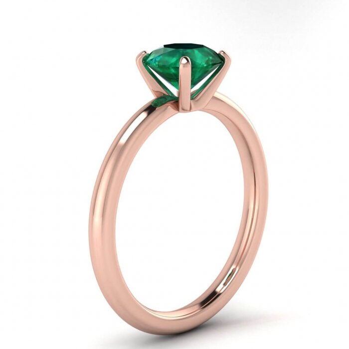 Rose Gold Classic Emerald Solitaire Ring Classic Petite Band, Modern Engagement Ring Maja