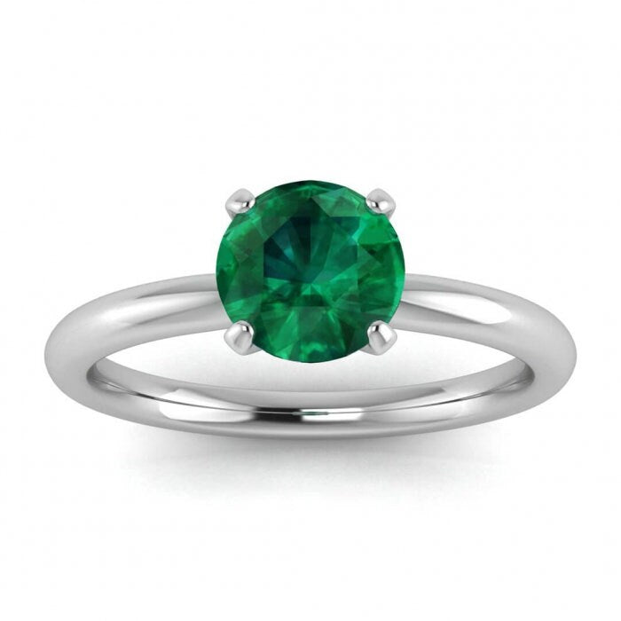 Rose Gold Classic Emerald Solitaire Ring Classic Petite Band, Modern Engagement Ring Maja