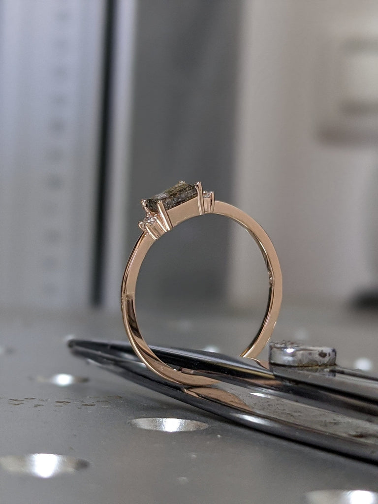 Vintage salt and pepper diamond engagement ring rose gold engagement ring diamond cluster ring wedding Bridal Anniversary Baguette Cut