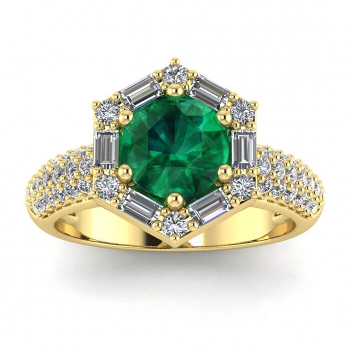 White Gold Vintage Emerald And Diamond Baguette Halo (2/3 Ct. Tw.) Aguette Accent Triple Row Pave Unique Halo Belen