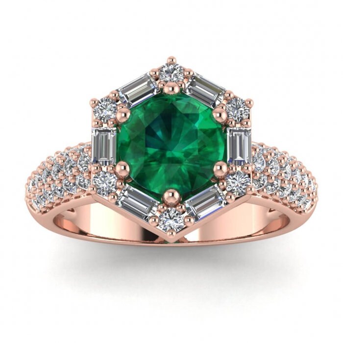 White Gold Vintage Emerald And Diamond Baguette Halo (2/3 Ct. Tw.) Aguette Accent Triple Row Pave Unique Halo Belen