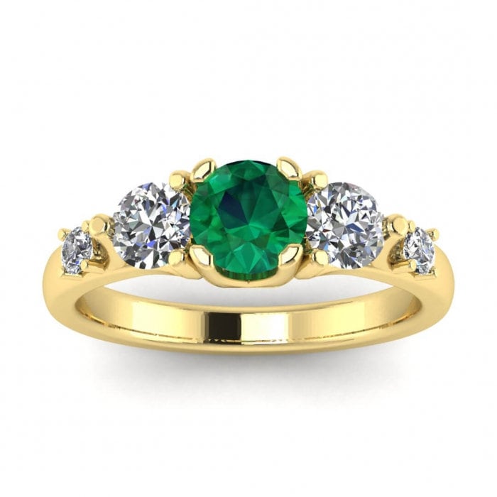 White Gold Three Stone Emerald And Diamond Ring (1/2 Ct. Tw.) Three Stone Setting Engagement Ring High Profile Unique Setting Brianna