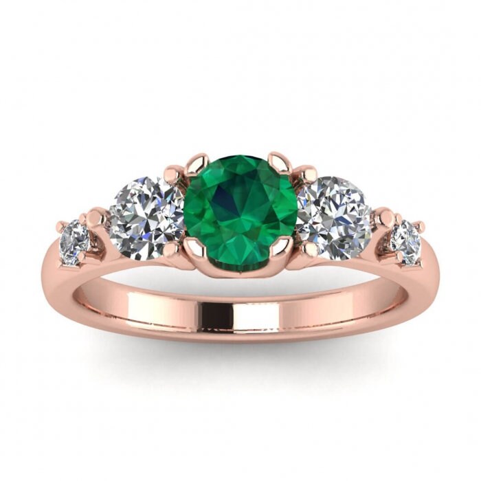 White Gold Three Stone Emerald And Diamond Ring (1/2 Ct. Tw.) Three Stone Setting Engagement Ring High Profile Unique Setting Brianna