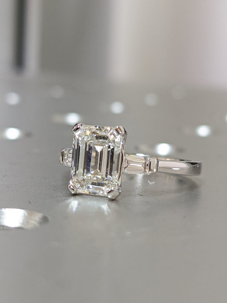 Emerald Cut Engagement Ring, Emerald Cut Ring, Baguette Engagement Ring, 2 Ct Solid 14k Gold Two Tone Moissanite Engagement Ring