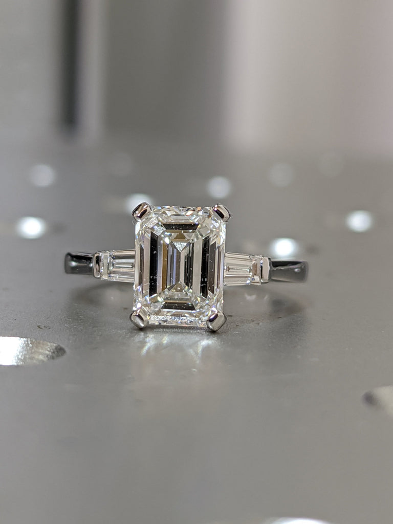 Emerald Cut Engagement Ring, Emerald Cut Ring, Baguette Engagement Ring, 2 Ct Solid 14k Gold Two Tone Moissanite Engagement Ring