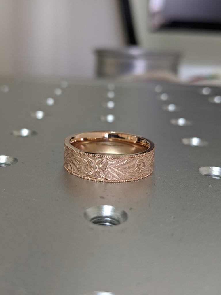 Floral Wedding Band For Him Womens Wedding Band For Her Womens Wedding Ring 14k White Yellow or Rose Gold Band Petunia Gold Ring Band