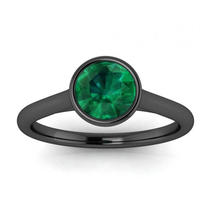 White Gold Floating Bezel Emerald Ring Floating Bezel Rounded Band Catalina