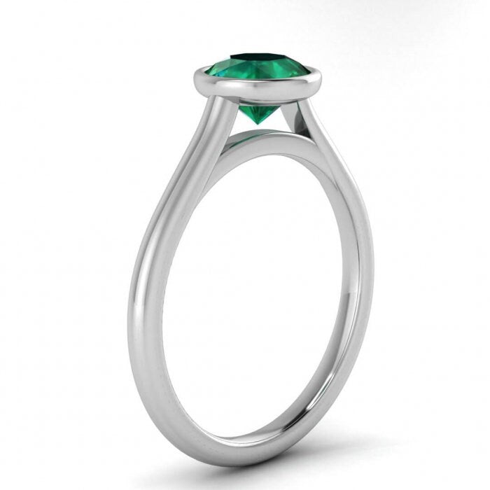 White Gold Floating Bezel Emerald Ring Floating Bezel Rounded Band Catalina