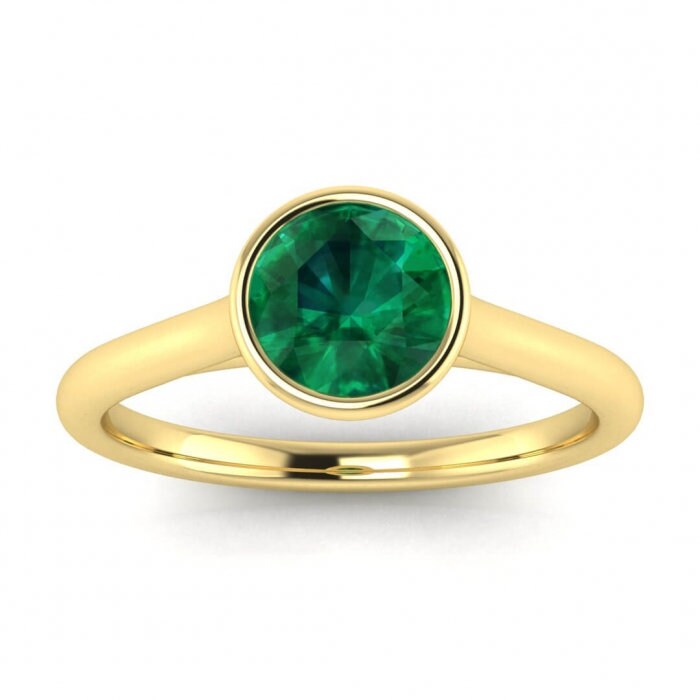 White Gold Floating Bezel Emerald Ring Floating Bezel Rounded Band Catalina