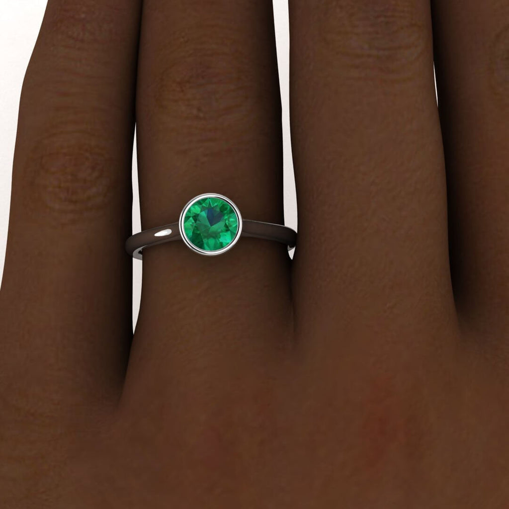 White Gold Floating Bezel Emerald Ring Floating Bezel Rounded Band Catalina