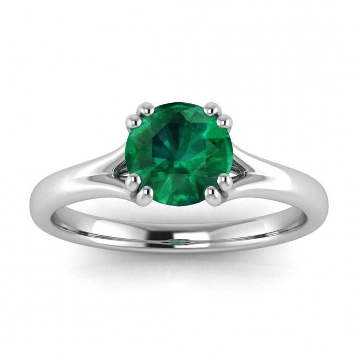 White Gold Split Shank Emerald Ring Split Shank Double Prongs Intertwined Band Emery