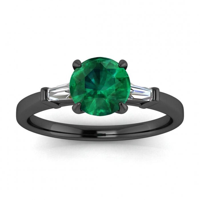 White Gold Emerald And Diamond Tapered Baguette Ring (1/5 Ct. Tw.) Tapered Baguette Tapered Band Bar Set Gemstone Claw Prongs Kara