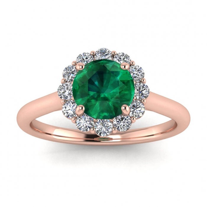 White Gold Open Halo Emerald And Diamond Ring (1/3 Ct. Tw.) Open Halo Bezel Halo Cathedral Setting Kiera