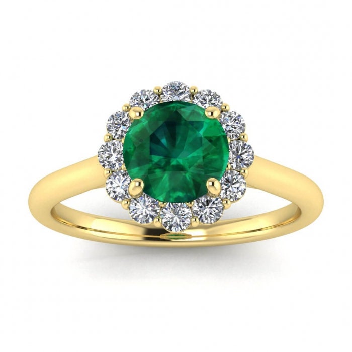 White Gold Open Halo Emerald And Diamond Ring (1/3 Ct. Tw.) Open Halo Bezel Halo Cathedral Setting Kiera