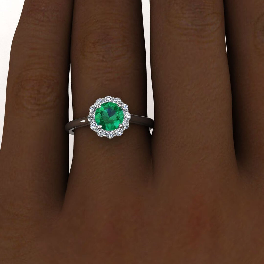 White Gold Open Halo Emerald And Diamond Ring (1/3 Ct. Tw.) Open Halo Bezel Halo Cathedral Setting Kiera