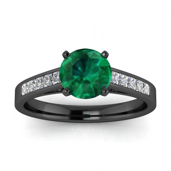 White Gold Open Channel Emerald And Diamond Princess Cut Ring (2/5 Ct. Tw.) Open Channel Setting Princess Cut Accents Prongs Setting Kiki