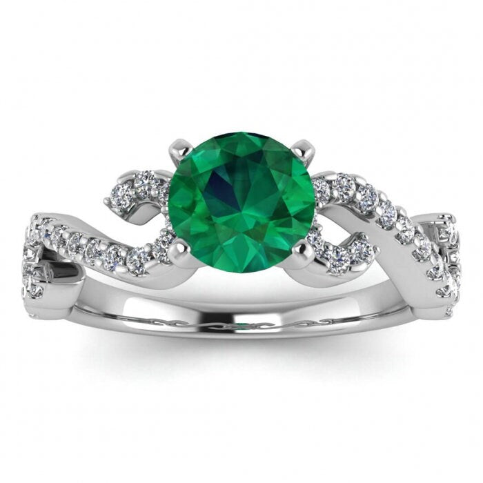 White Gold Infinity Emerald And Diamond Ring Infinity Gemstone Ring High Profile Floating Center Gem Pave Side Gemstones Layla