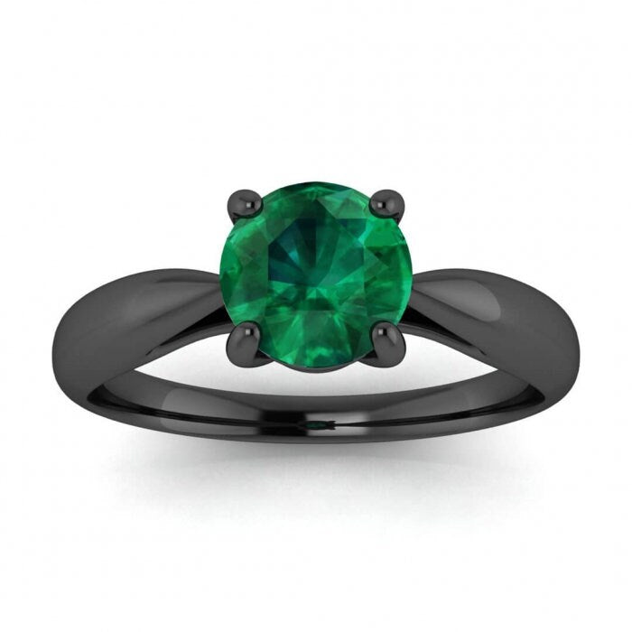 White Gold Tapered Band Emerald Engagement Ring Tapered Band Open Basket Setting Floating Diamond Liesl