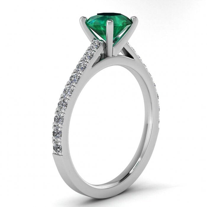 White Gold Scalloped Emerald And Diamond Pave Ring (2/5 Ct. Tw.) Scalloped Pave Low Profile Prongs Setting Mari