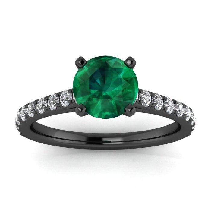 White Gold Scalloped Emerald And Diamond Pave Ring (2/5 Ct. Tw.) Scalloped Pave Low Profile Prongs Setting Mari