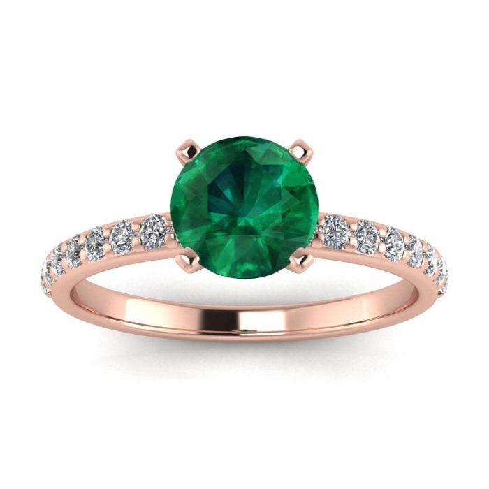 White Gold Scalloped Pave Emerald And Diamond Ring (1/7 Ct. Tw.) Shared Prongs Pave Delicate Band Prongs Settings Nola