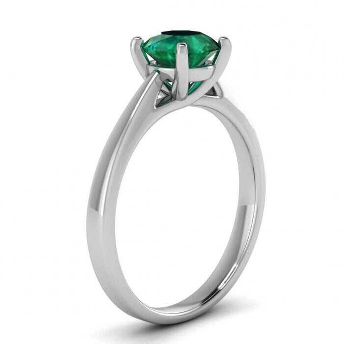 White Gold Prongs Emerald Ring Swirl Prongs Basket Setting Delicate Band Pilar Swirl