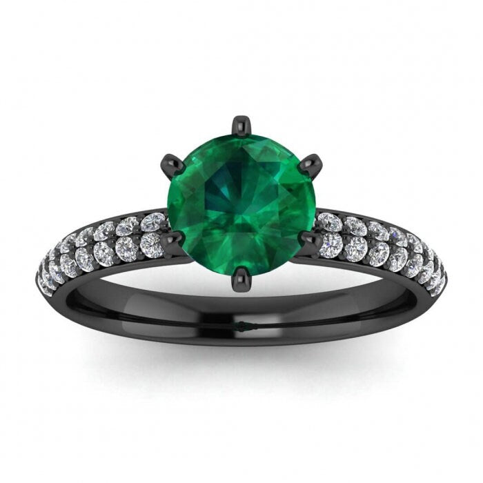 White Gold Micro Pave Emerald And Diamond Engagement Ring (1/4 Ct. Tw.) Double Pave Micro Pave Rounded Band Tia