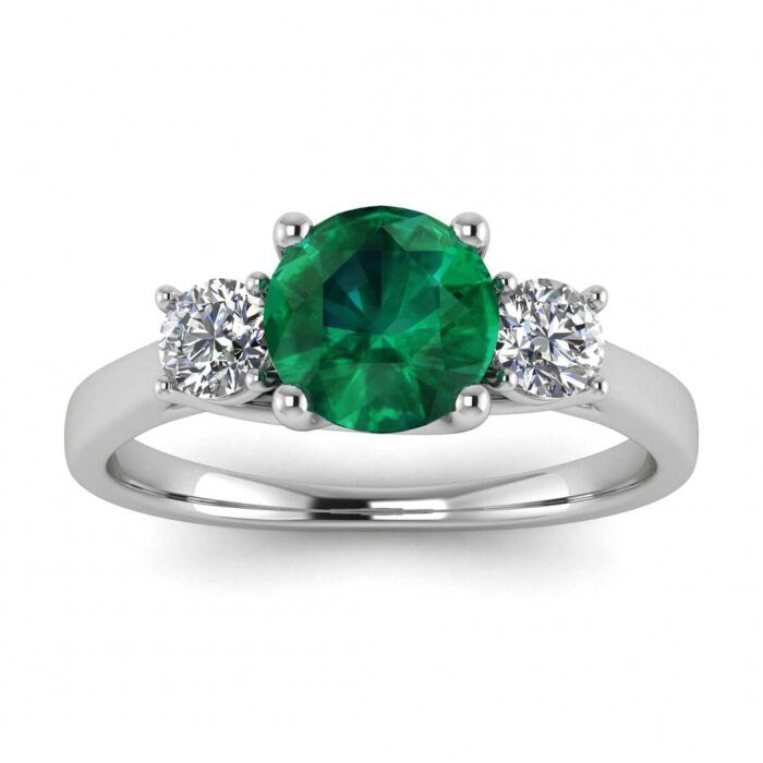 White Gold Three Stone Emerald And Diamond Intertwined Band (1/3 Ct. Tw.) Thin Band Intertwined Prongs Open Gallery Tillie