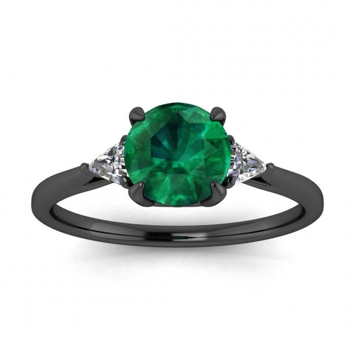 White Gold Emerald And Diamond Trillion Cut Ring (1/7 Ct. Tw.) Trillion Accents Open Gallery Basket Setting Tri