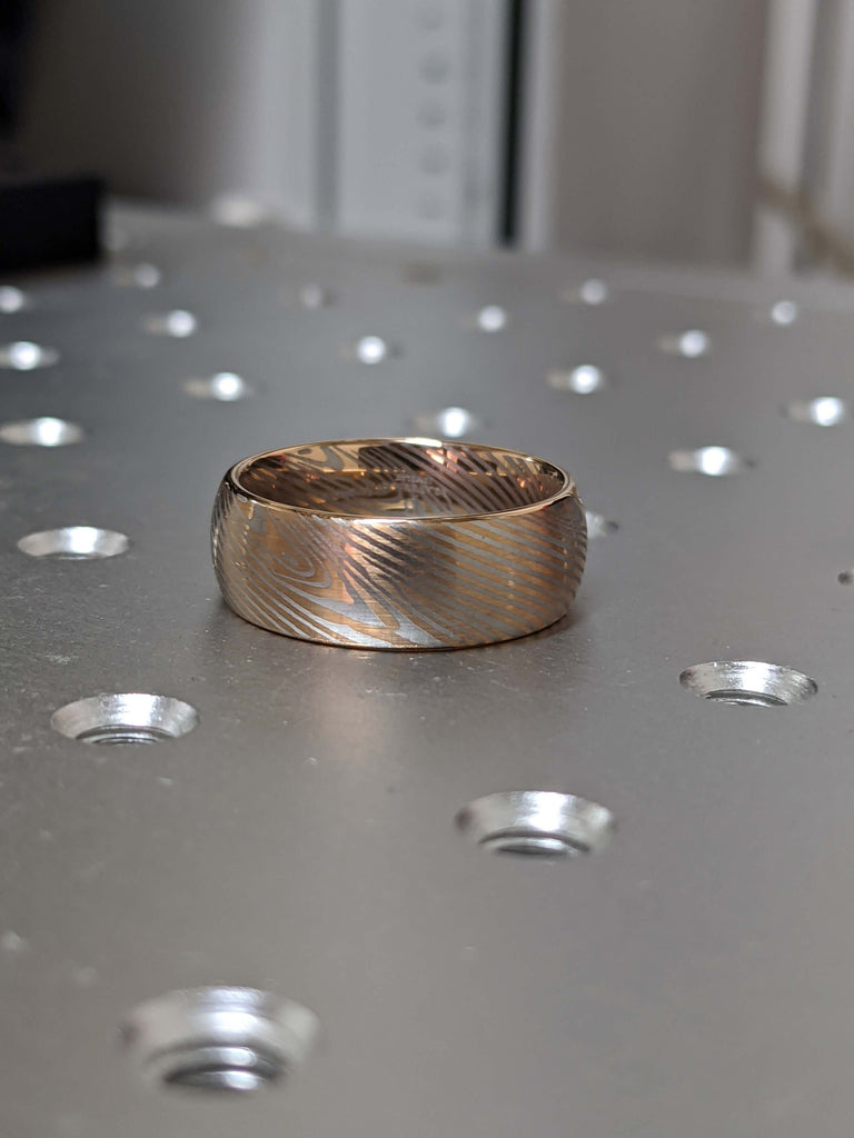 Rose Gold Brushed Mokume Gane Tungsten - Forged Ring- Mokume Band - 8mm Damascus Ring- Two Color Mokume- Mokume Wedding Bands - Mokumegane