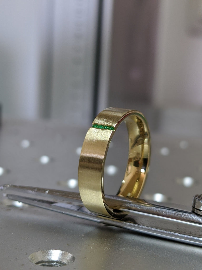 Gold Men's Emerald Ring - Emerald Ring Men - Emerald Wedding Band - 5mm Band With Emeralds - Unique Mens Band - 14k Gold - Ring For Men