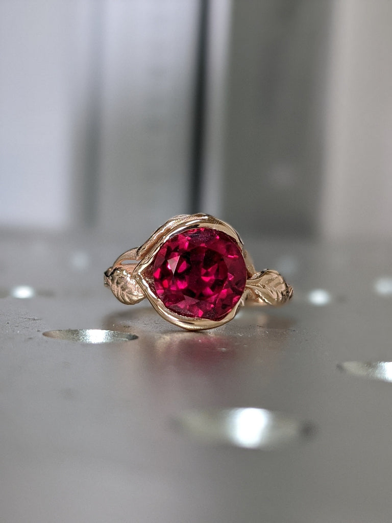 2ct Ruby Engagement Ring, Leaves Ring Ruby Ring, Ruby Engagement Ring Leaf Engagement Ring Rose Gold Ruby Ring, Leaf Ring, Nature Ring