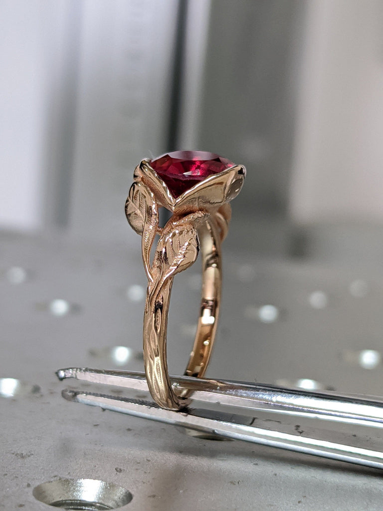 2ct Ruby Engagement Ring, Leaves Ring Ruby Ring, Ruby Engagement Ring Leaf Engagement Ring Rose Gold Ruby Ring, Leaf Ring, Nature Ring