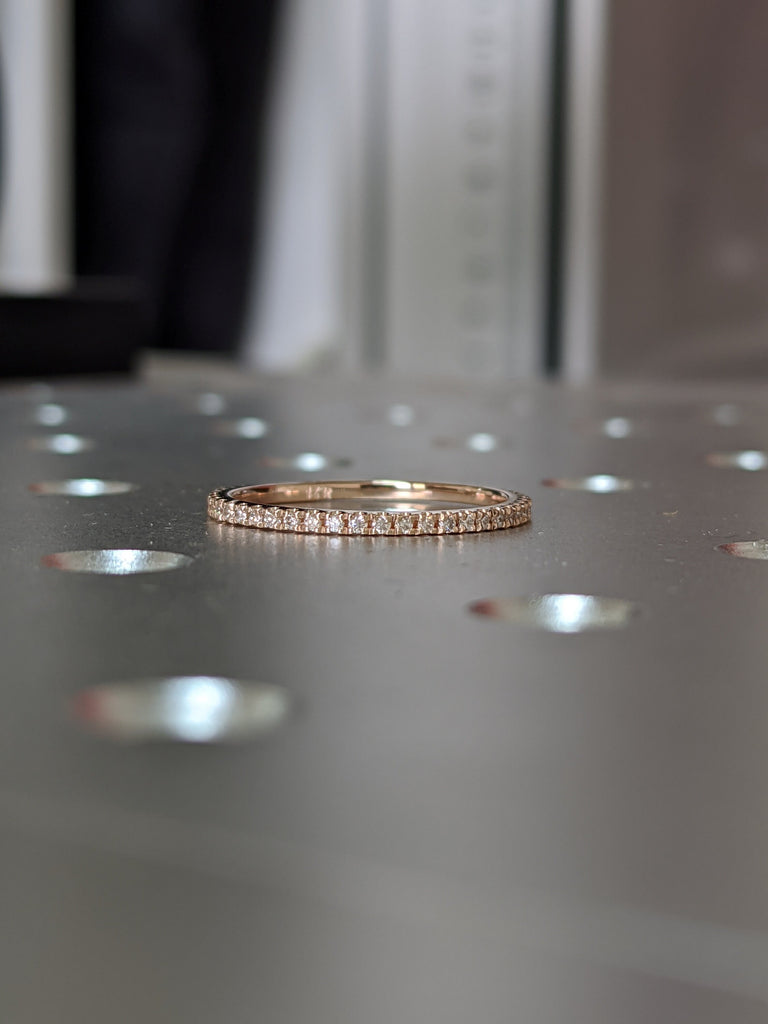 Micro Pave Eternity Diamond Ring / 14k Gold Micro Pave Wedding Ring / Eternity Stacking Ring / 1.5MM Ring / Rose Gold Wedding Band