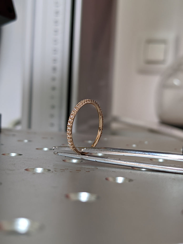 Micro Pave Eternity Diamond Ring / 14k Gold Micro Pave Wedding Ring / Eternity Stacking Ring / 1.5MM Ring / Rose Gold Wedding Band