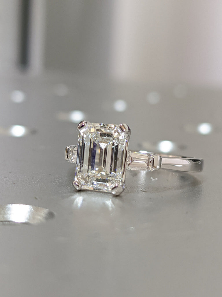 Emerald Cut Engagement Ring, Emerald Cut Ring, Baguette Engagement Ring, 2.5 Ct Solid 14k Gold Two Tone Moissanite Engagement Ring