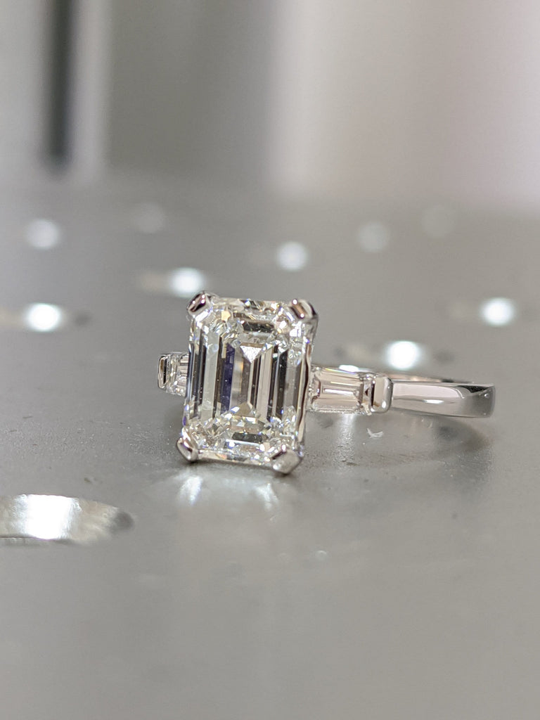 Emerald Cut Engagement Ring, Emerald Cut Ring, Baguette Engagement Ring, 2 Ct Solid 14k Gold Two Tone Moissanite Engagement Ring