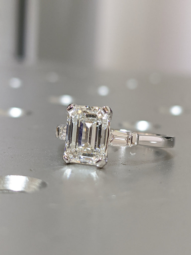 Emerald Cut Engagement Ring, Emerald Cut Ring, Baguette Engagement Ring, 1.5 Ct Solid 14k Gold Two Tone Moissanite Engagement Ring