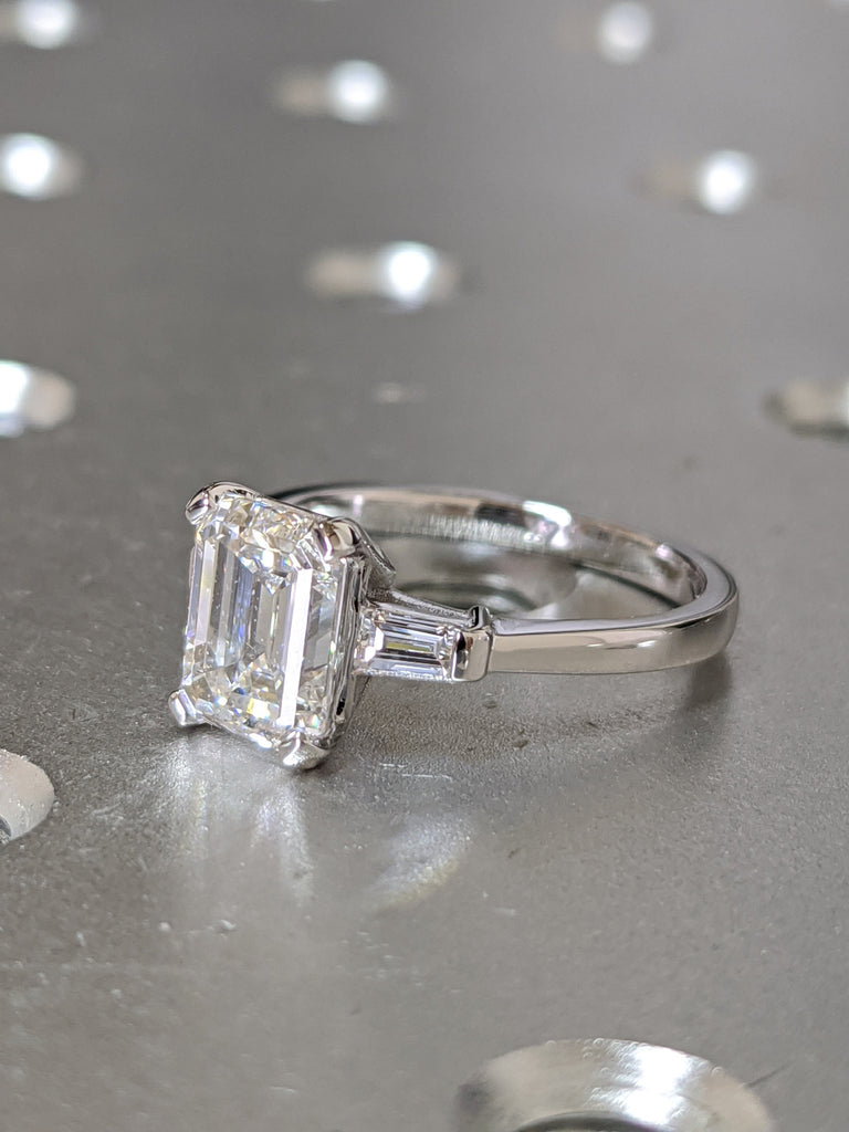 Emerald Cut Engagement Ring, Emerald Cut Ring, Baguette Engagement Ring, 2.5 Ct Solid 14k Gold Two Tone Moissanite Engagement Ring