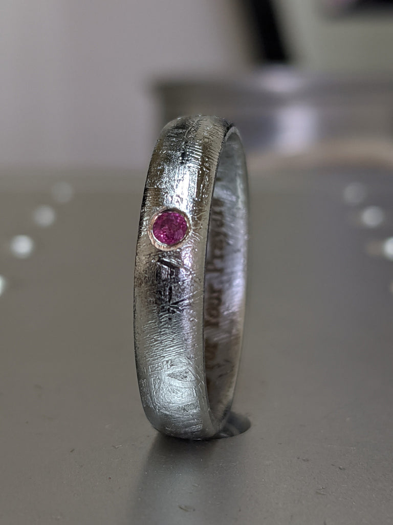 Ruby Meteor Ring 'Root of Happiness' - Meteorite Ring - Meteorite Ring - Meteorite Band - Meteorite Ring - Gibeon Meteorite