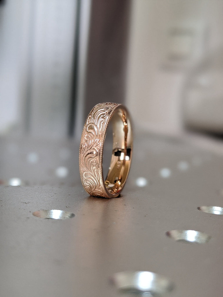 Filigree Band Bridal wedding ring Filigree 14k Rose gold engagement band Vintage Style design Milgrain edge Band Anniversary Band